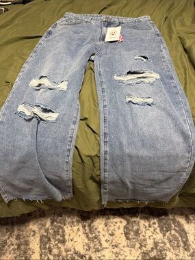 Cider Light Blue Distressed Boyfriend Jeans